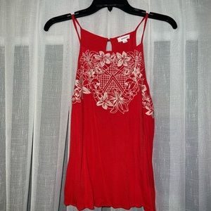 Red embroidered tank top